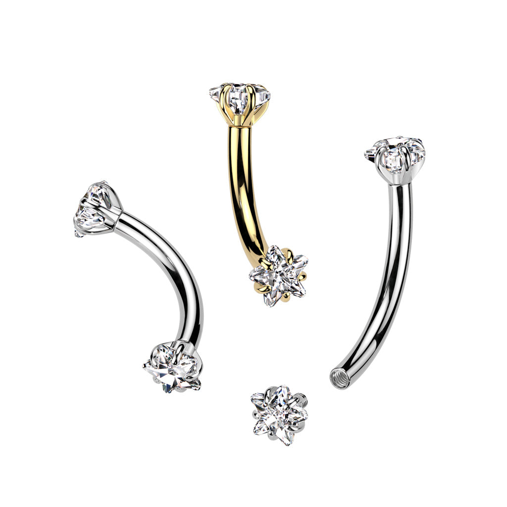 16G Titanium Internally Threaded Curved Barbell (8MM) W/ Star Prong
